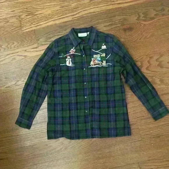 Vintage Plaid Christmas Snowman Embroidered Shirt size Medium Ugly Christmas - Picture 9 of 9